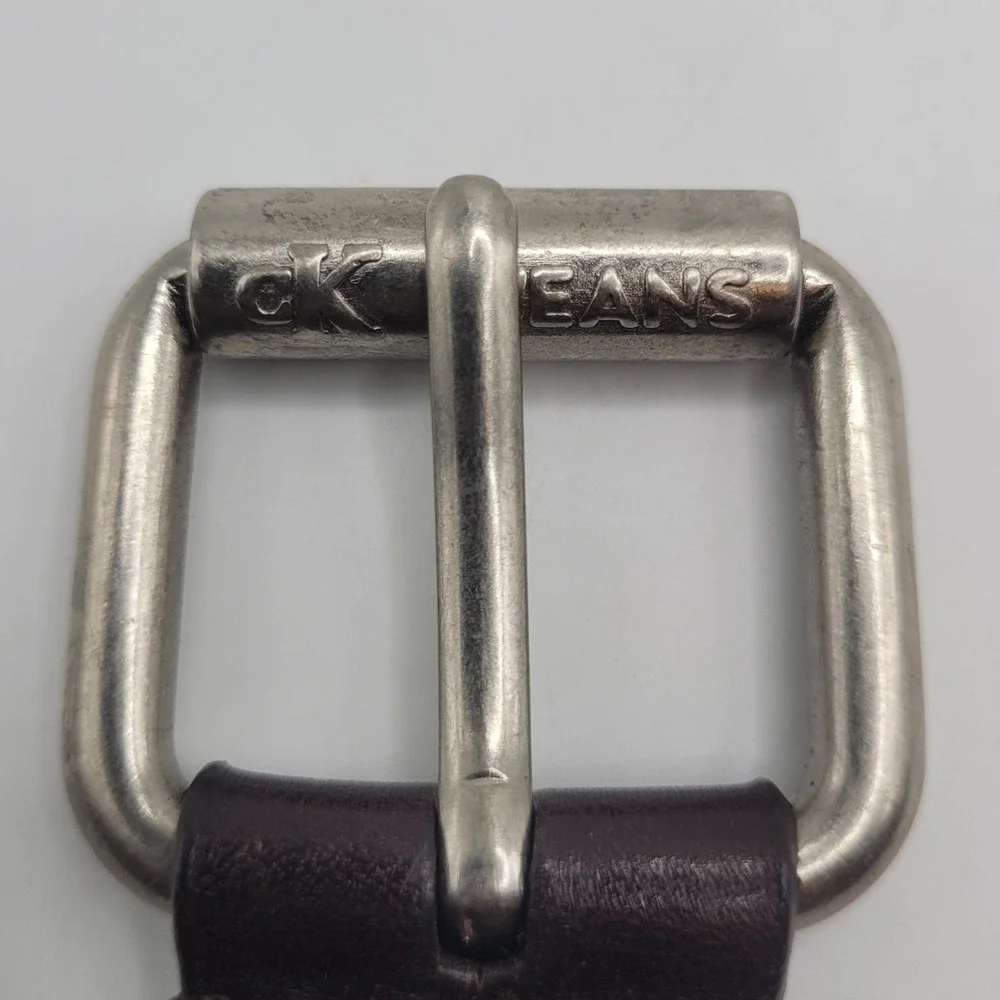 Calvin Klein Jeans Belt Small Brown Leather Silver Buckle Minimalist 90s Y2K